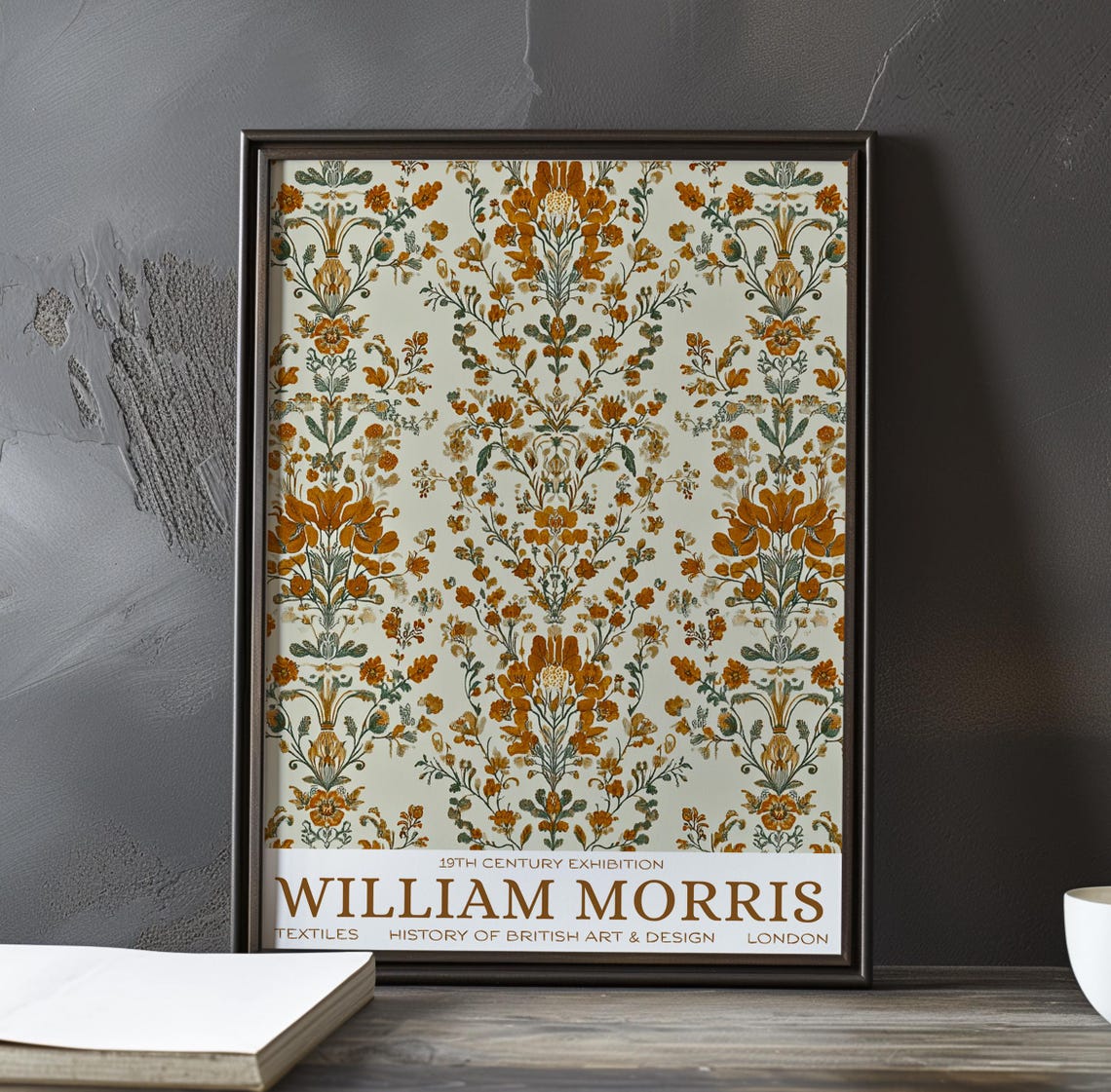 William Morris Dense Rust Wildflower Pattern on Warm Ivory Poster