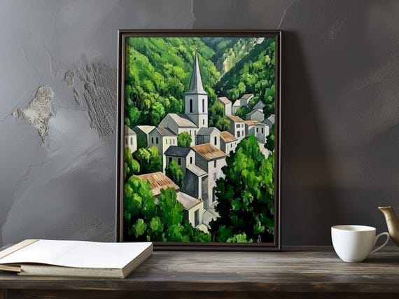 A View Of Village From Afar Paul Cezanne Inspired Impressionist Art Print French Natural Landscape Still Life Poster Impressionism