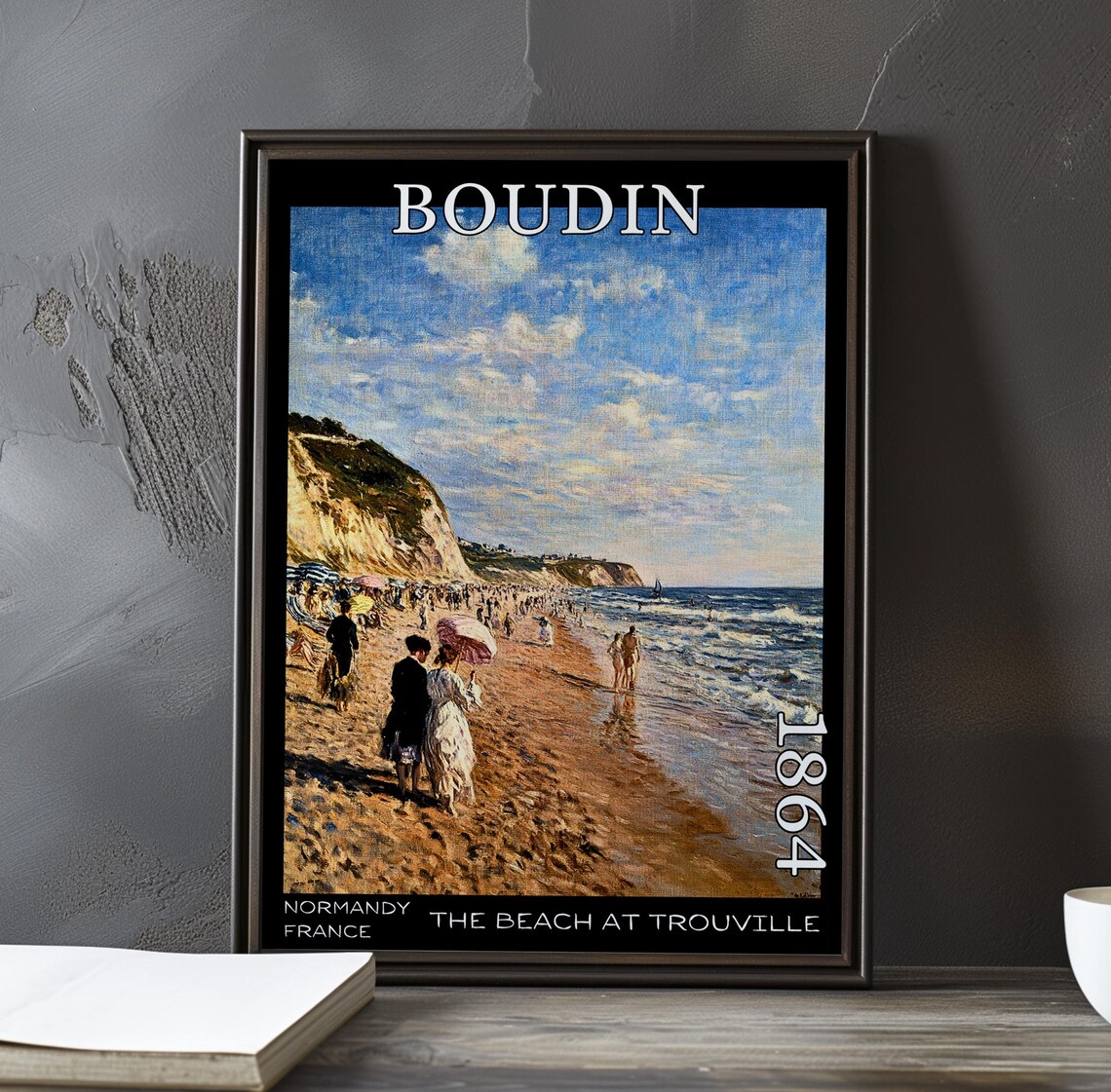 Eugene Boudin Trouville Couple Pink Parasol Chalk Cliffs 1864 Poster