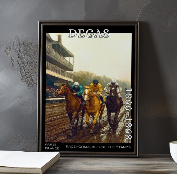 Muddy Track Three Horses Past the Grandstand Degas-Style Poster