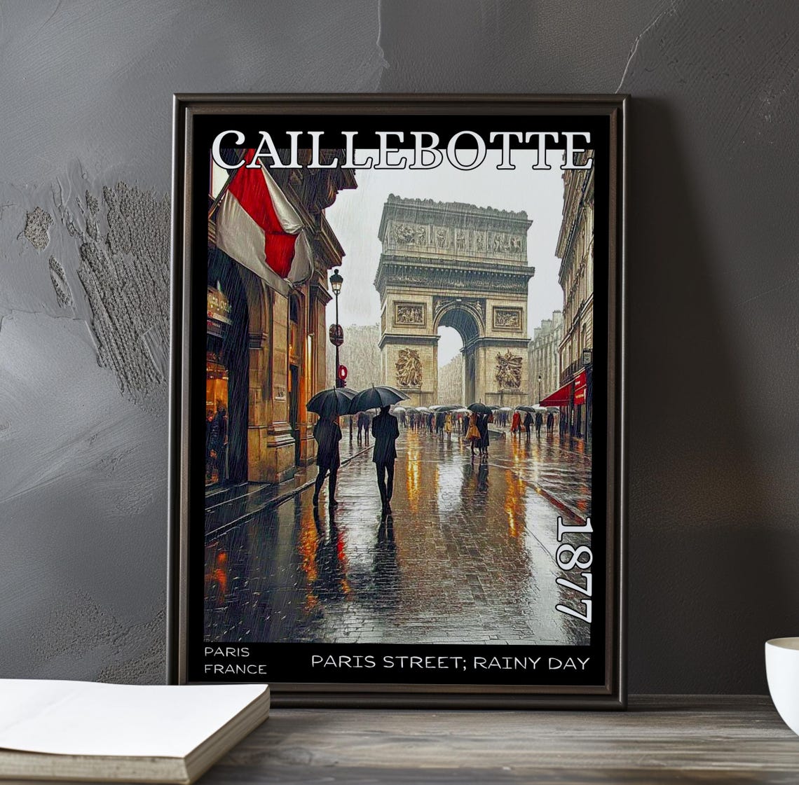 Caillebotte Arc de Triomphe Glowing in Rainy Paris Street Poster