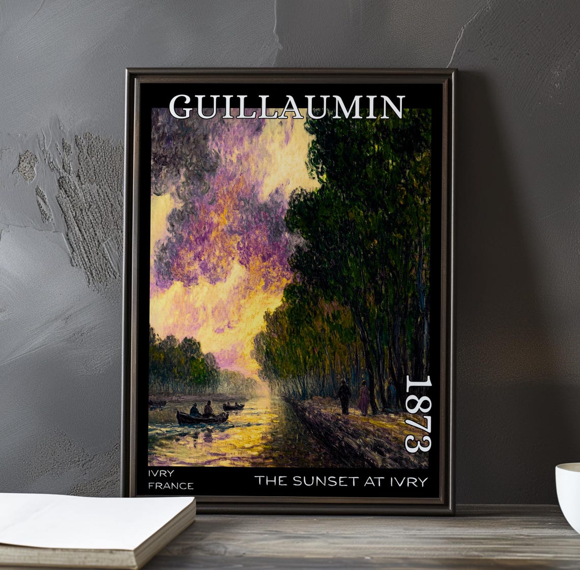 Sunset At Ivry 1873 Guillaumin Purple Sky River Boats Poster