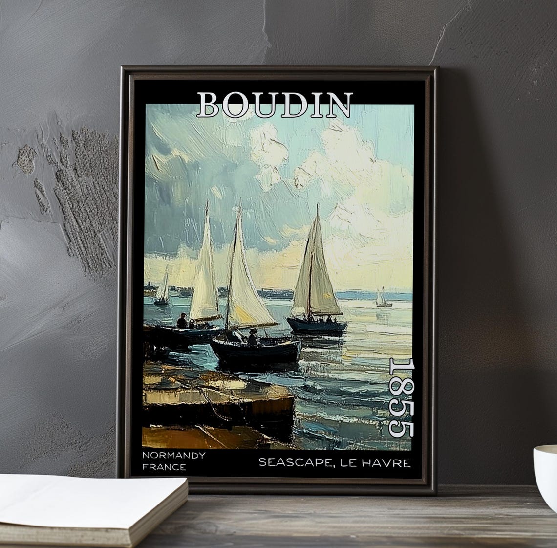 Eugène Boudin Sailboats Leaving a Wooden Pier at Le Havre 1855 Poster