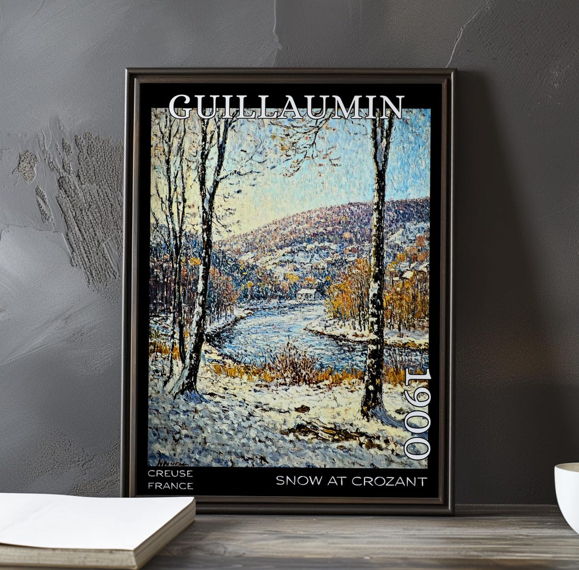 Guillaumin Snow At Crozant Birch Trees Snowy River Bend Poster