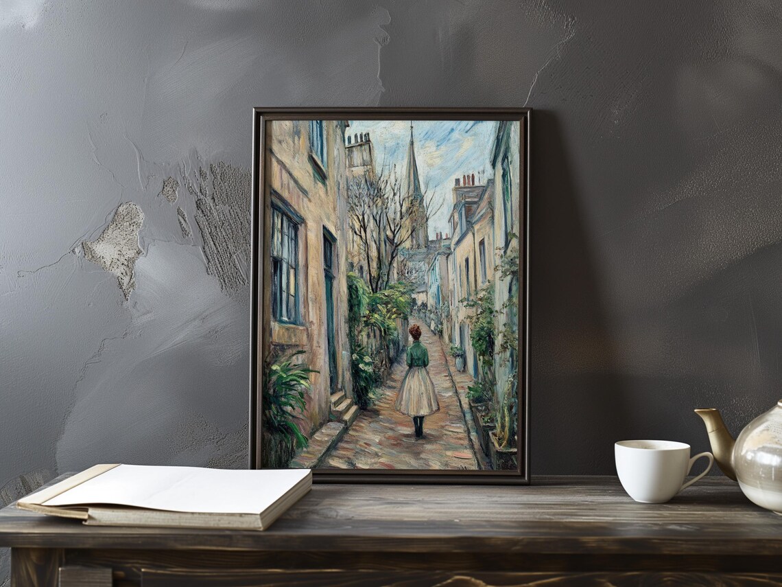 Pissarro Inspired Woman Walking Toward a Church Spire Poster