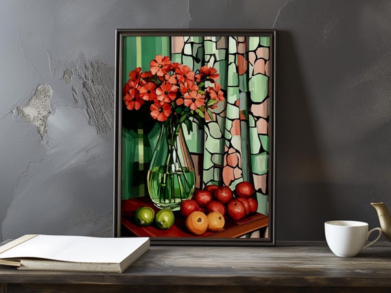 Still Life With Flowers And Fruit Paul Cezanne Inspired Impressionist Art Print French Natural Landscape Poster Impressionism