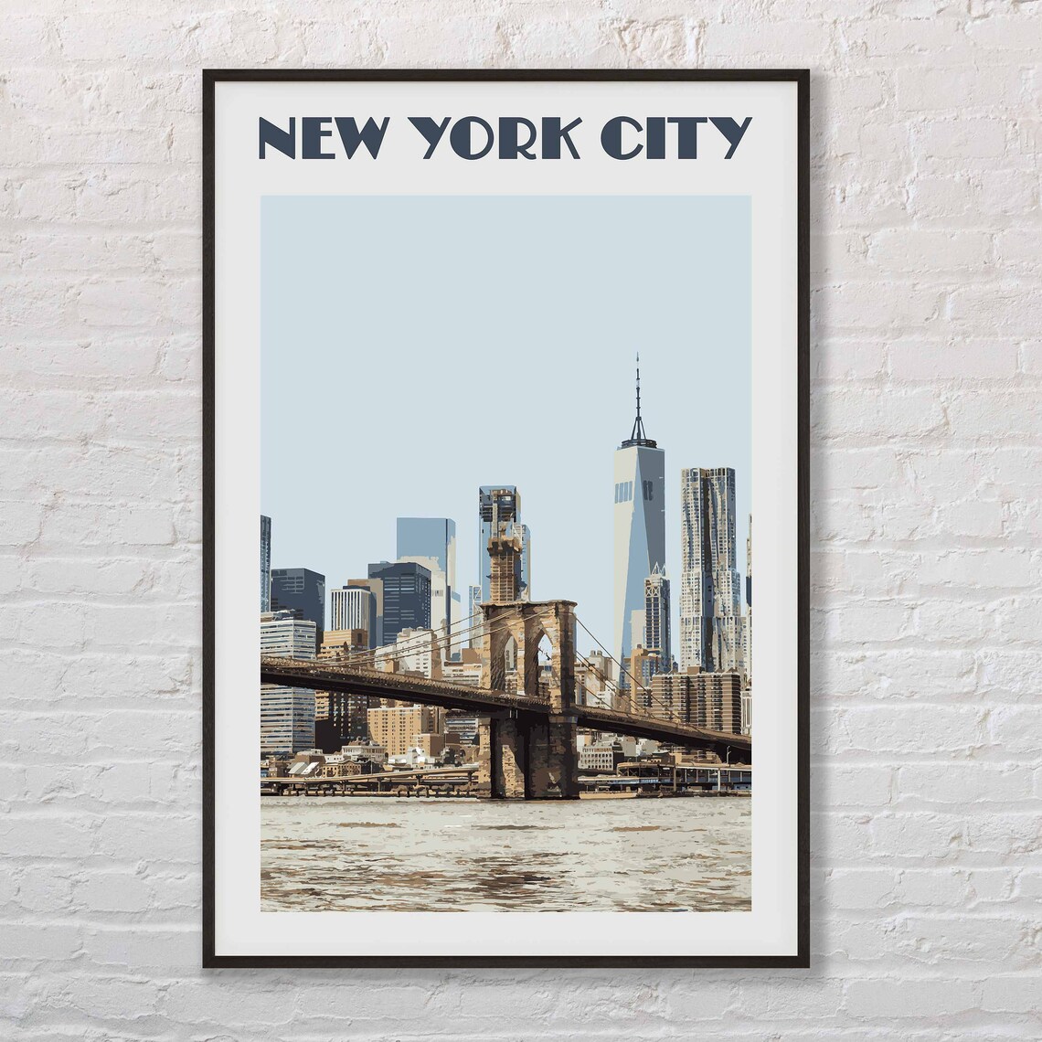 New York City Brooklyn Bridge Skyline Vintage Travel Poster Art