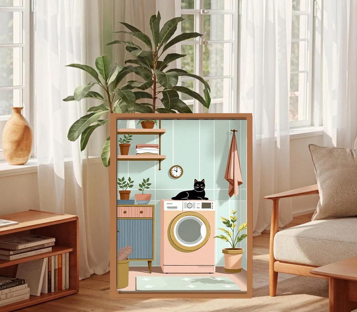 Laundry Room Cat Boho Door View, Whimsical Decor - Image 5