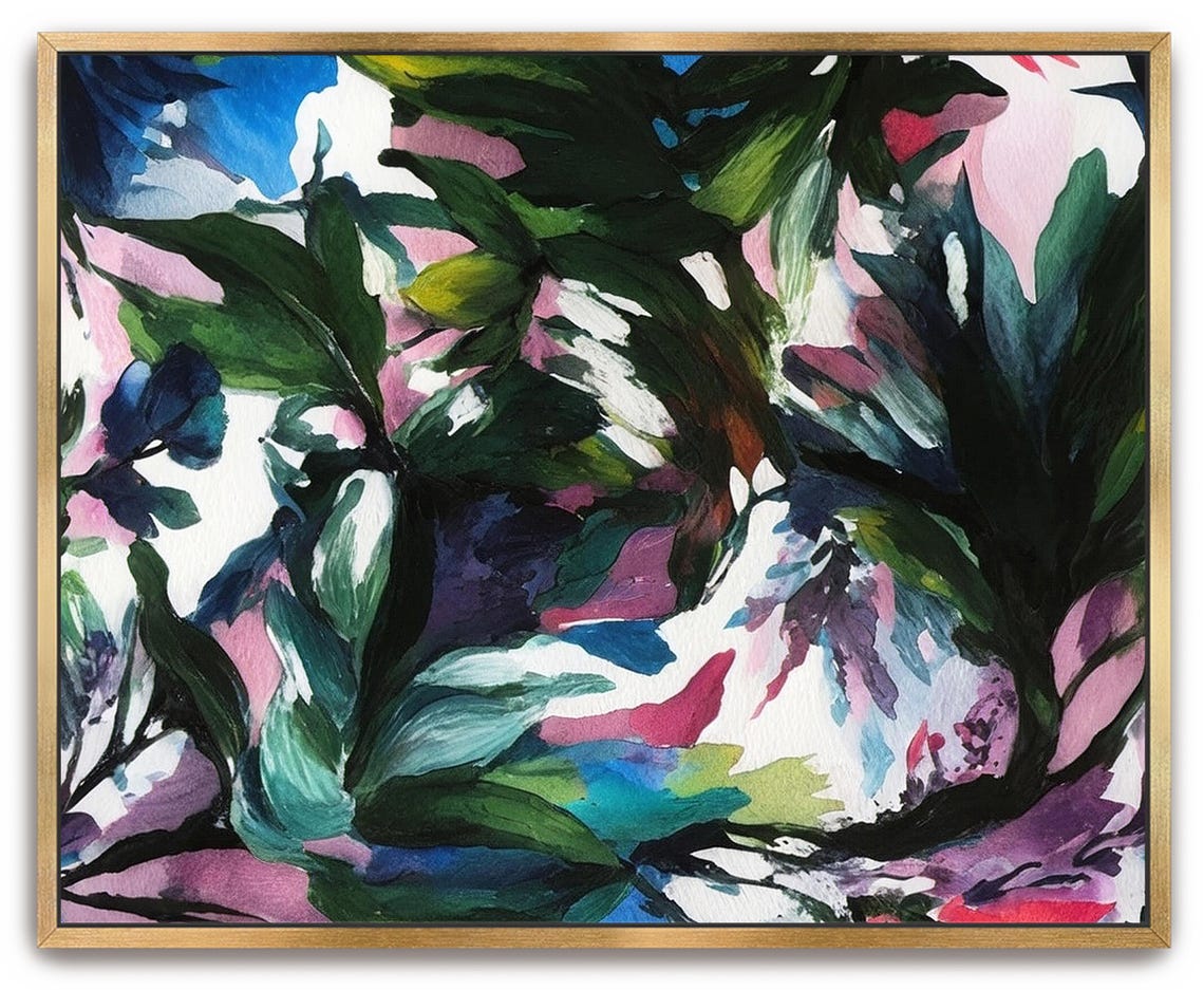 Hand Painted Abstract Acrylic Painting Large Artwork Art Black White Green Blue Pink Tropical Colorful Textured Framed Wall Decor - Image 5