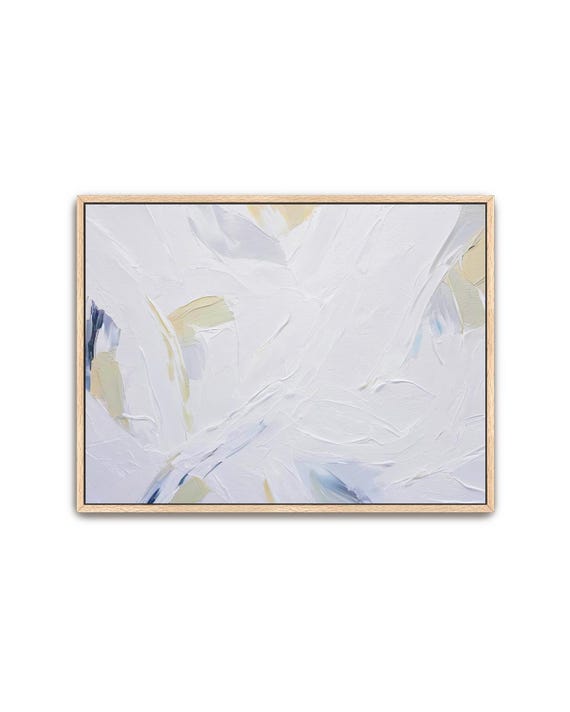 Hand Painted Abstract Acrylic Painting Large Artwork White Neutral Wall Art Light Blue Beige Textured Framed Wall Decor Clearasday