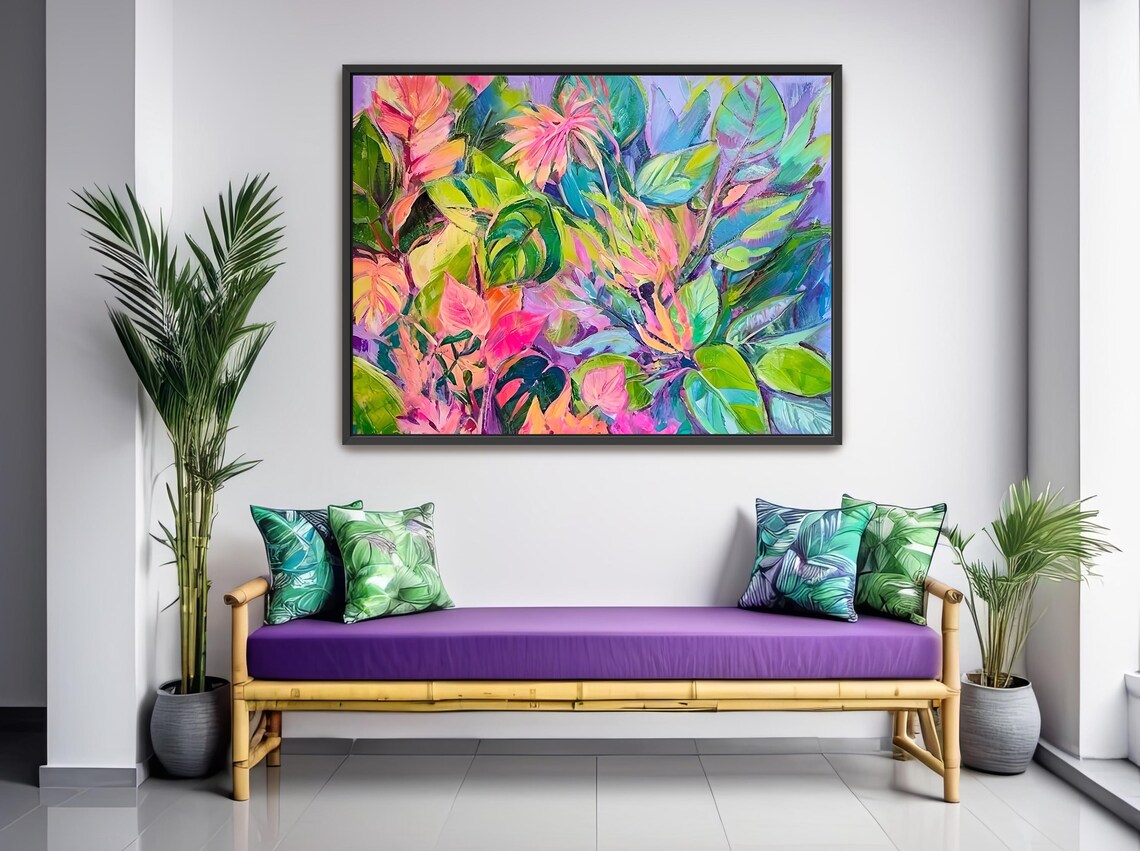 Abstract Acrylic Palm Leaves Tropical Island Art Print - Image 4