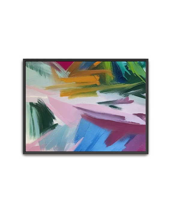 Hand Painted Abstract Acrylic Painting Large Colorful Blue Green Purple Orange Pink Artwork Wall Art Textured Framed Wall Decor