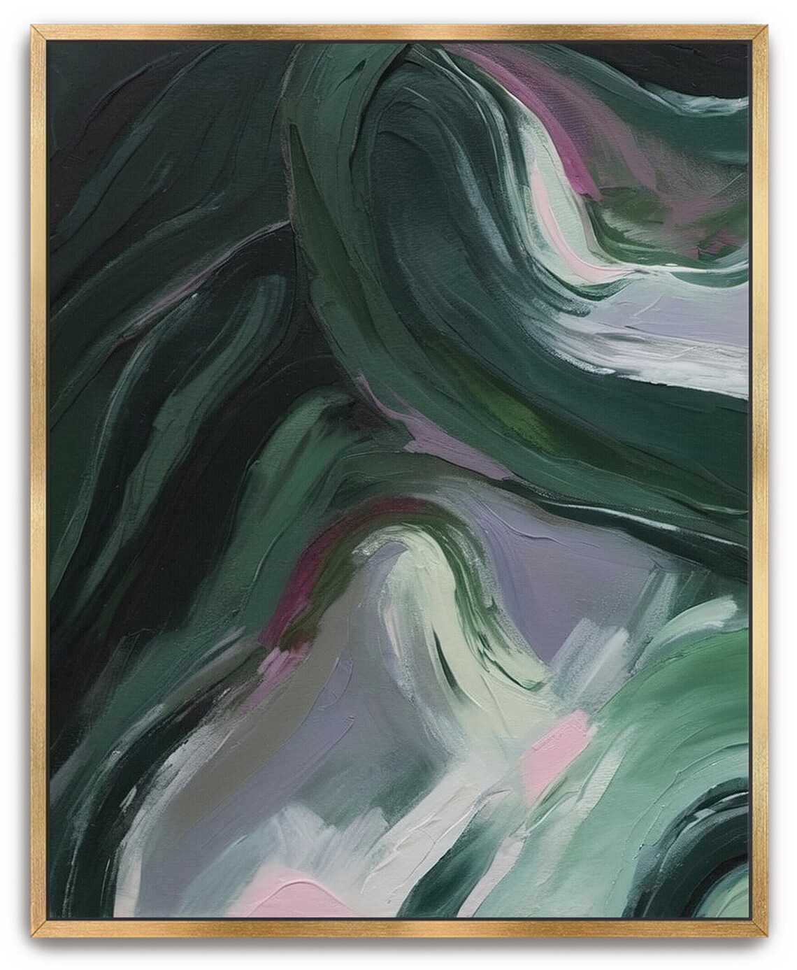 Hand Painted Abstract Acrylic Painting Large Artwork Wall Art Dark Green Turquoise Teal Forest Waves Textured Framed Wall Decor - Image 5