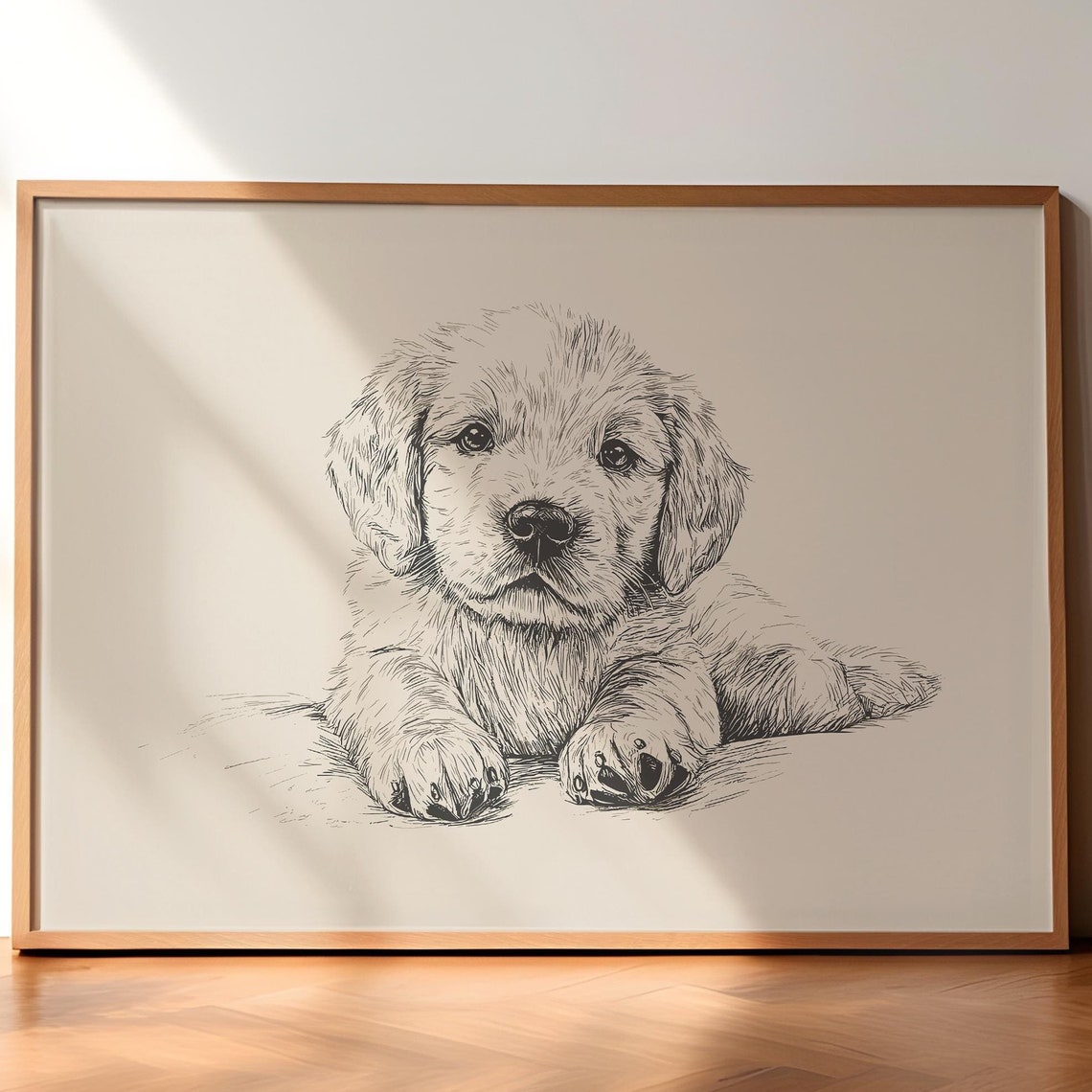 Nursery Puppy Poster Golden Retriever Print Dog Retro Poster Antique Vintage Drawing Country Wall Art Dog Sketch Retriever Puppy Art