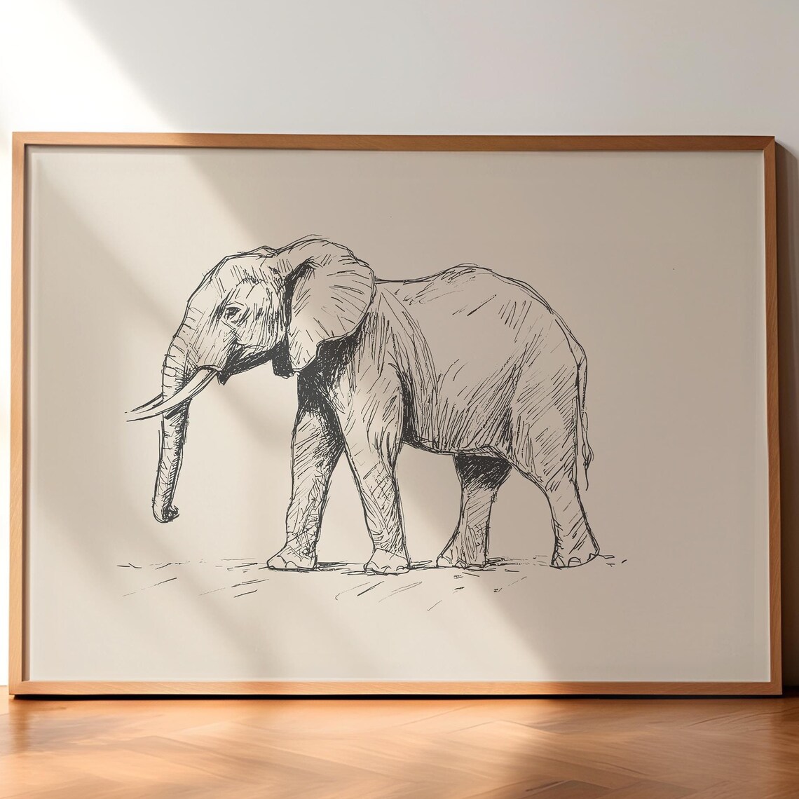 Elephant Walking Ink Sketch Safari Vintage Nursery Decor Poster