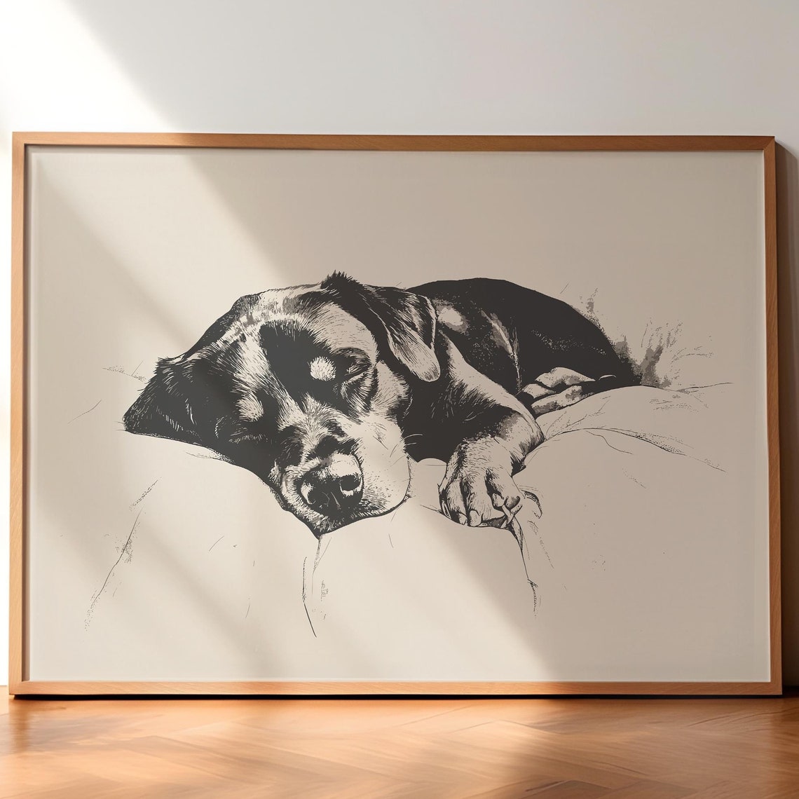 Sleeping Rottweiler Vintage Print Dog Retro Poster Dog Wall Art Antique Painting Country Dog Drawing Farmhouse Print Rottweiler Sketch