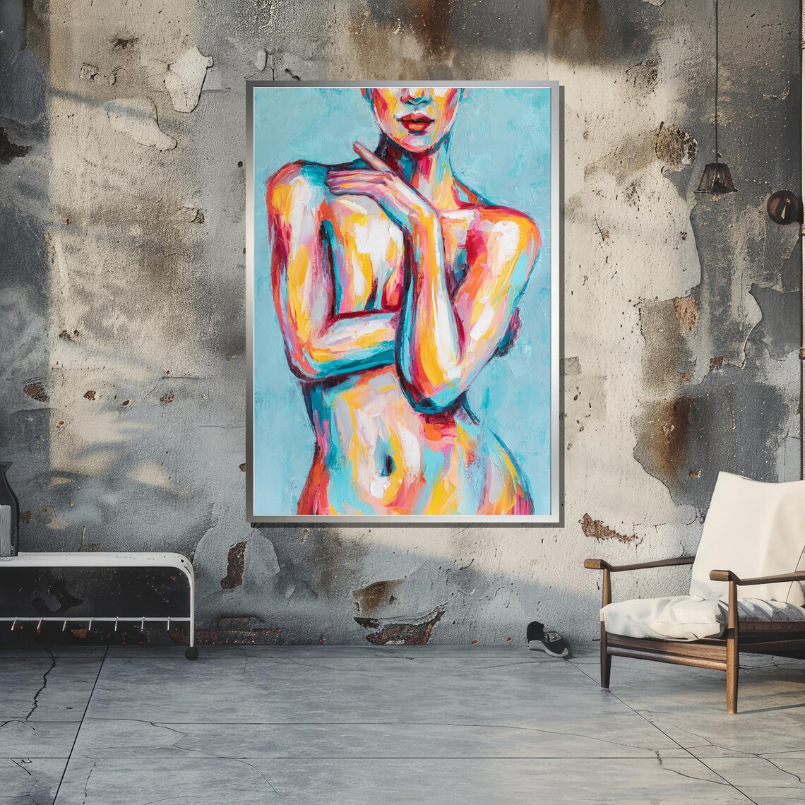 Colorful Abstract Female Body, Expressionist Painting - Image 4