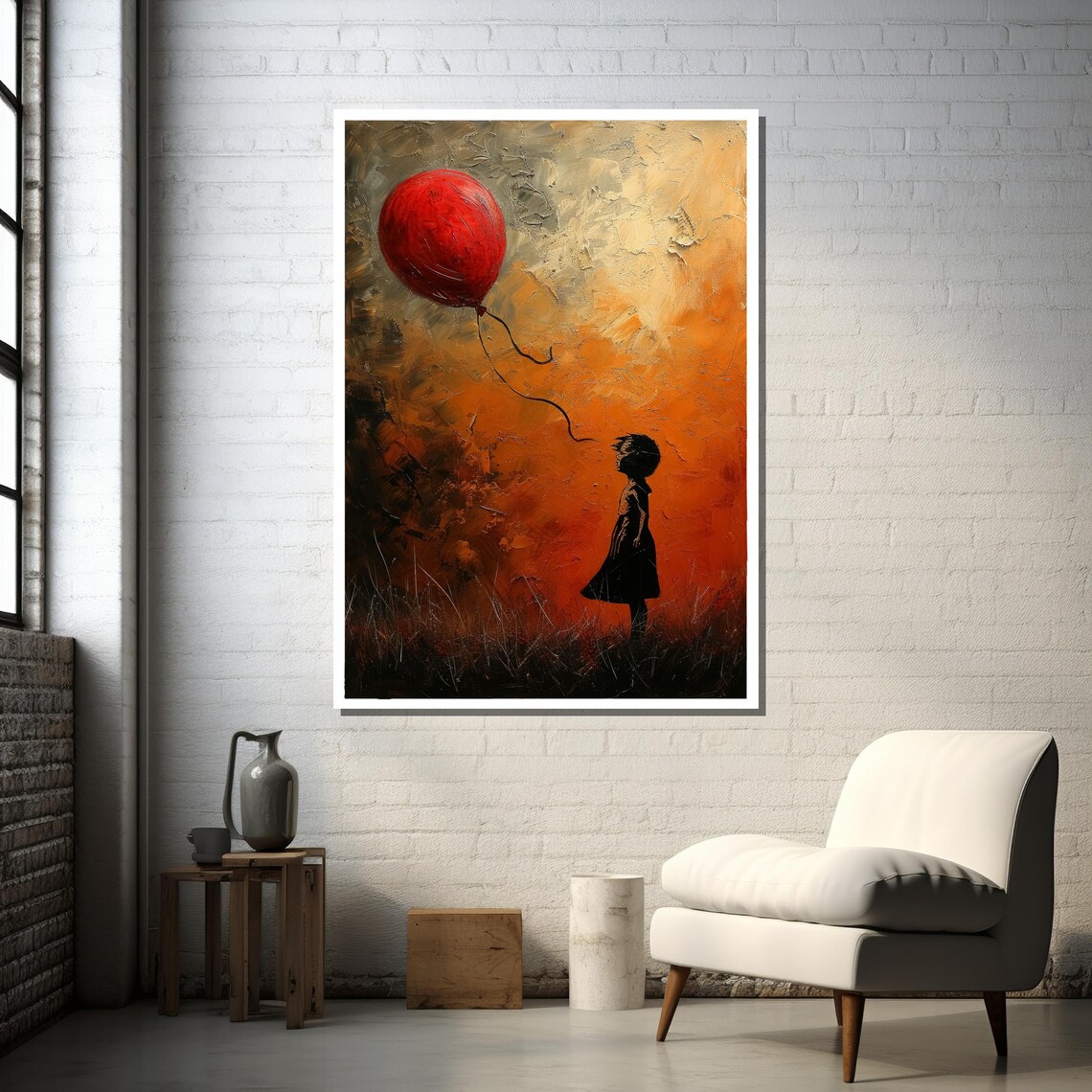 Girl With Red Balloon - Emotional Silhouette Art Print - Image 3