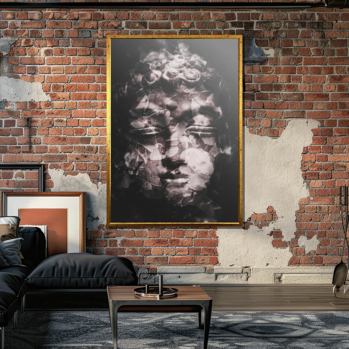 Surreal Double Exposure Classical Statue, Floral Overlay - Image 6