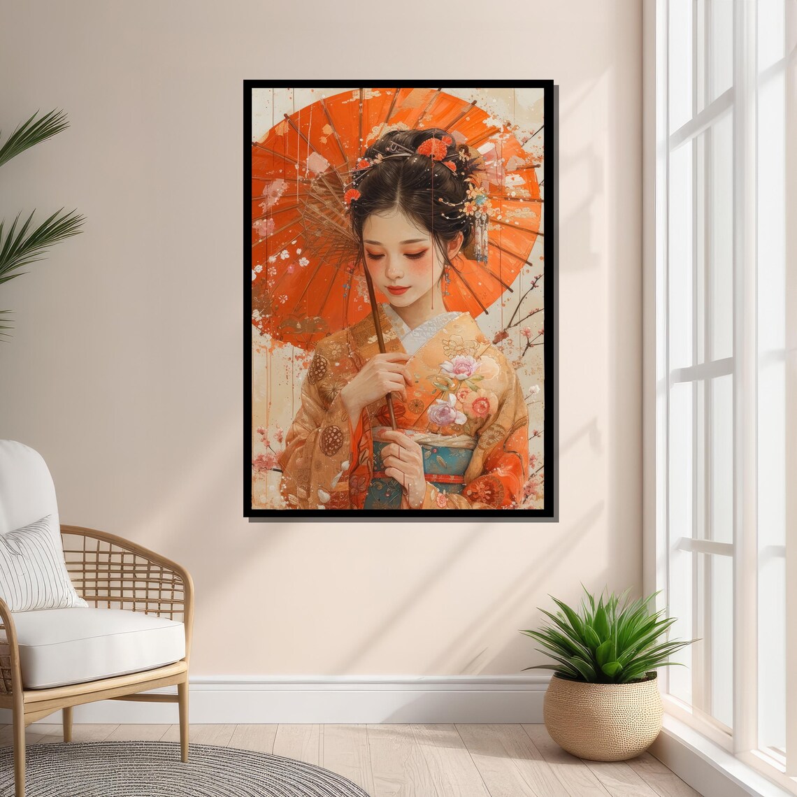 Japanese Woman With Orange Parasol, Boho Portrait Art - Image 5