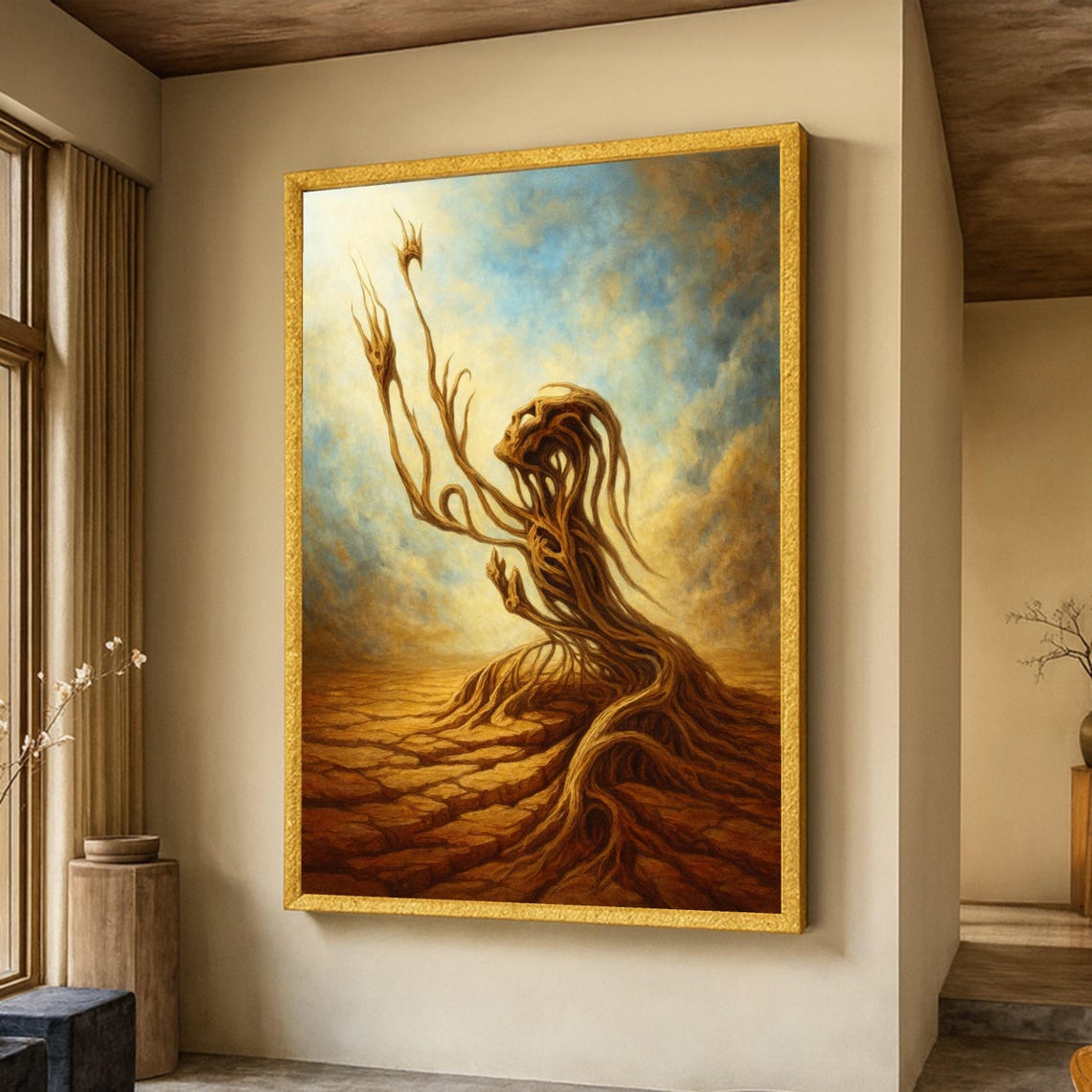 Surreal Tree Woman Figure Canvas Print Rooted Nature Painting