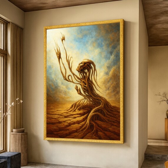 Surreal Tree Woman Figure Canvas Print Rooted Nature Painting