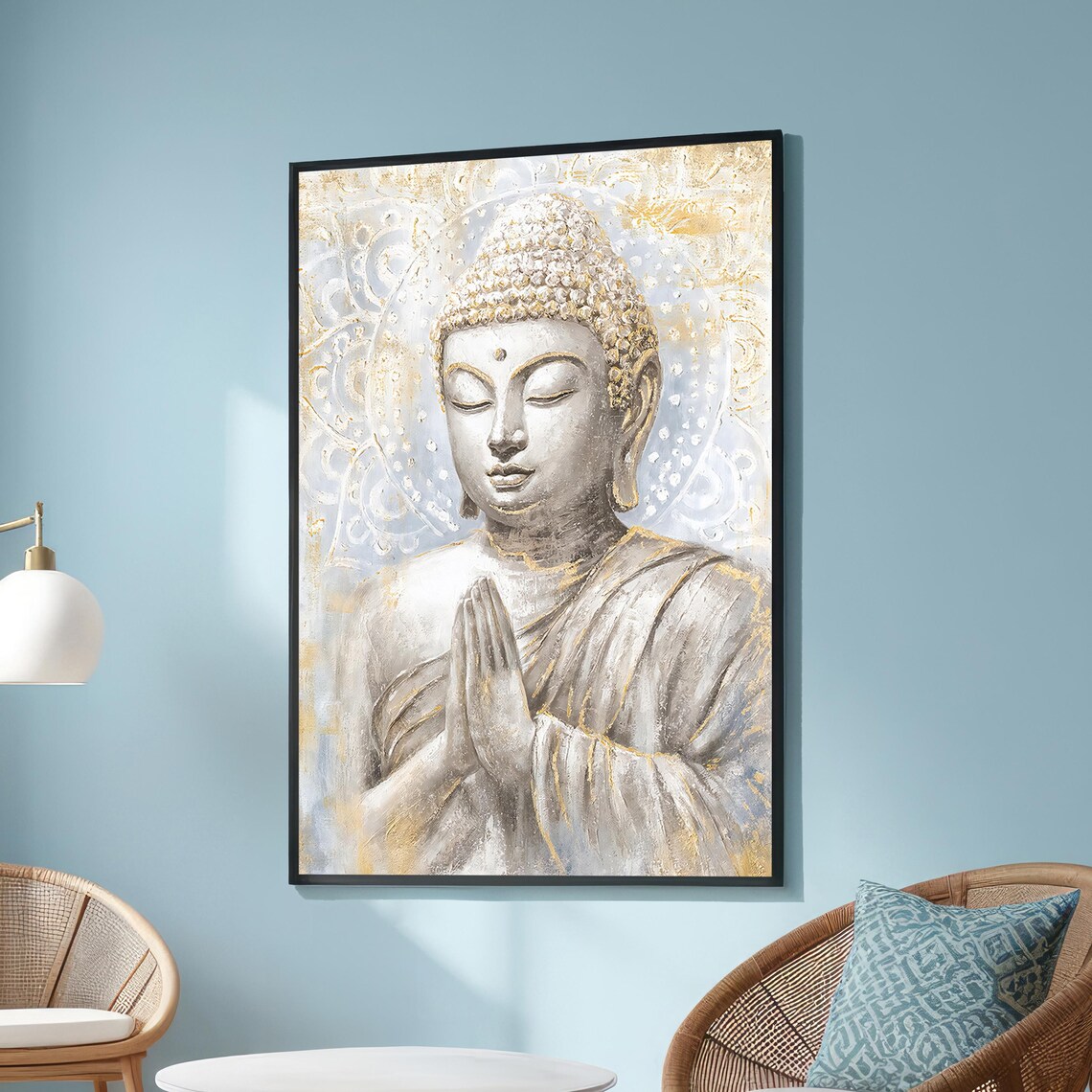 Golden Meditating Buddha, Spiritual Zen Wall Art