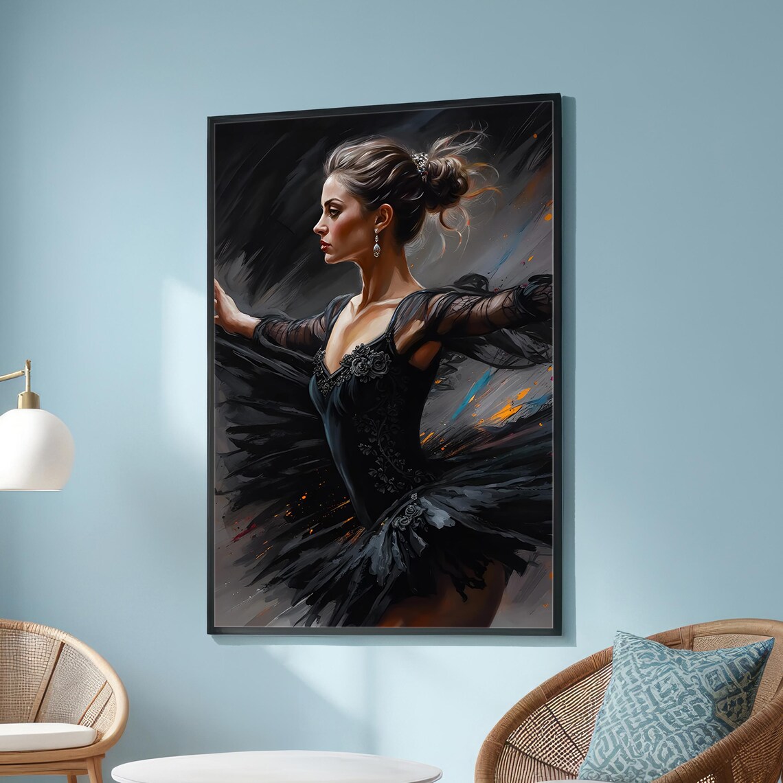 Black Swan Ballerina Dark Painterly Dance Portrait Elegant Art Poster