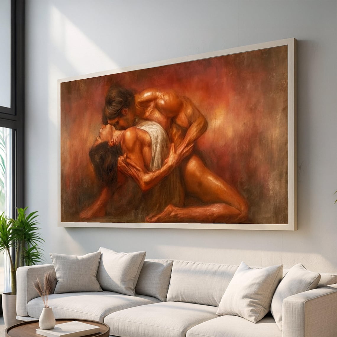 Passionate Kiss Embrace Warm Romantic Oil Painting Art Poster