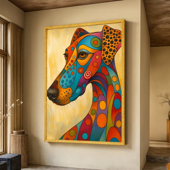 Colorful Abstract Dog Portrait Canvas Modern Pop Art Wall Decor Animal Lover Gift Vibrant Canine Painting On Ready To Hang