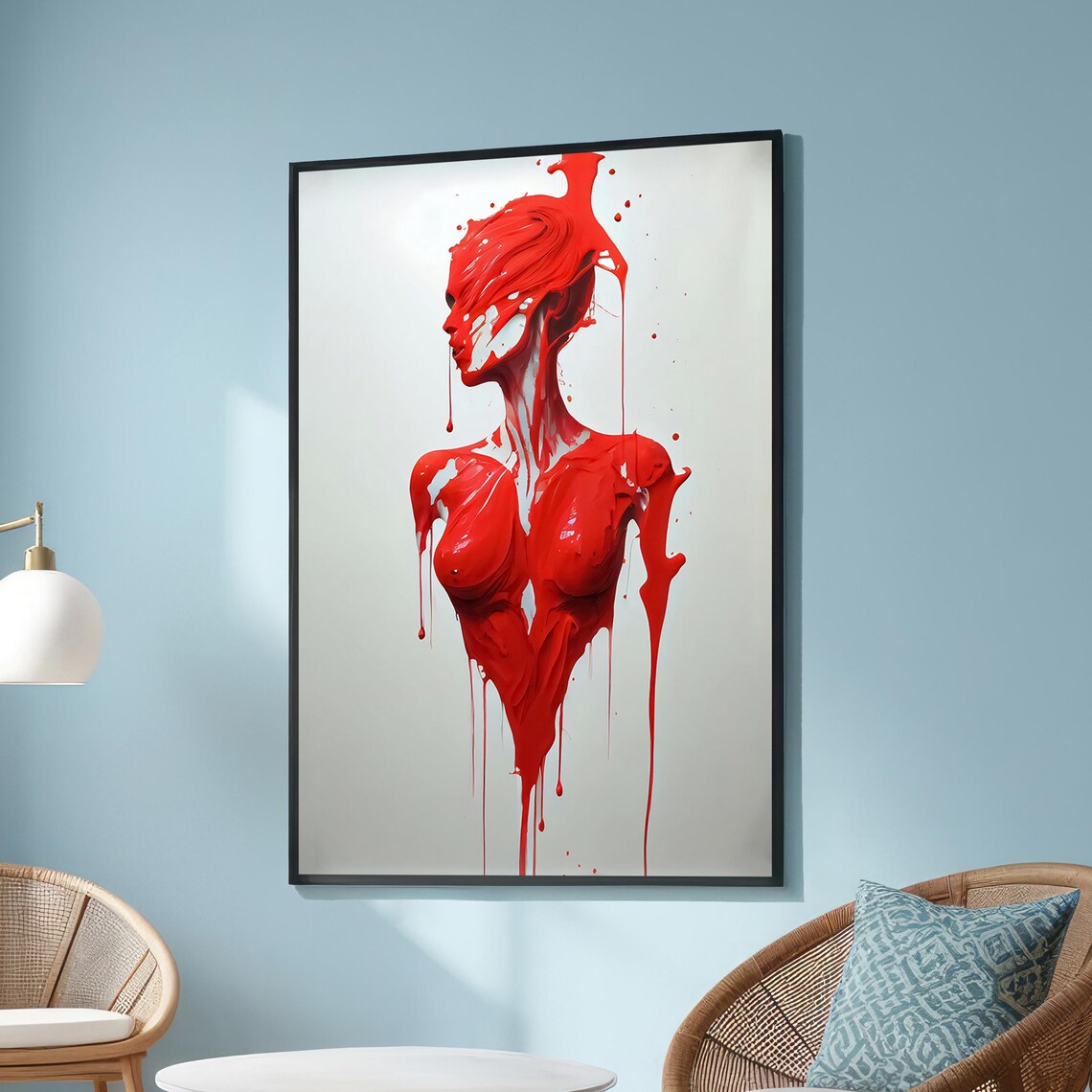 Surreal Dripping Red Paint Female Figure, Avant Garde