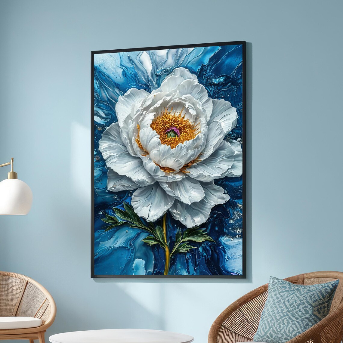White Peony Print, Modern Botanical Wall Decor