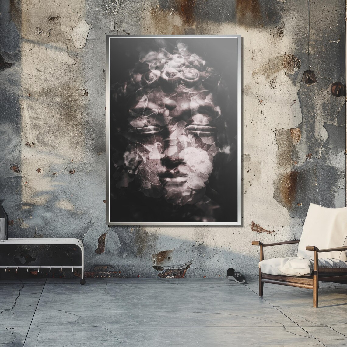 Surreal Double Exposure Classical Statue, Floral Overlay - Image 5