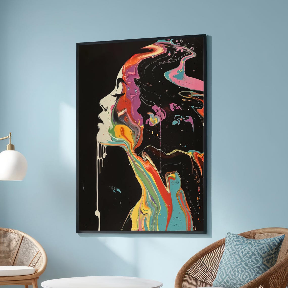 Abstract Psychedelic Womans Profile Vibrant Fluid Swirl Wall Art