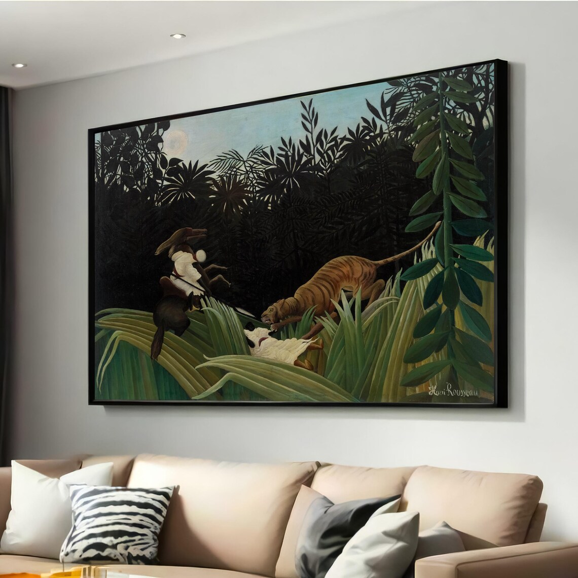 Henri Rousseau Scouts Attacked By A Tiger, Wall Art Print