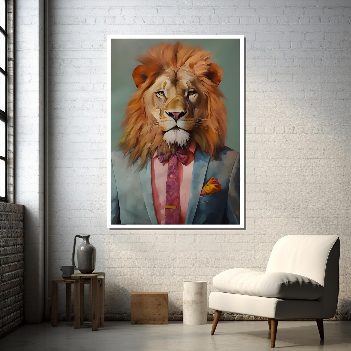 Anthropomorphic Lion, Stylish Suit Surreal Pop Art - Image 2