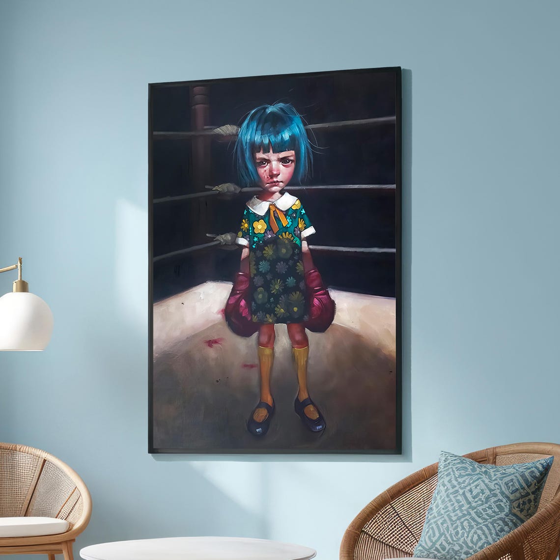 Girl With Boxing Gloves - Modern Realism Art Print