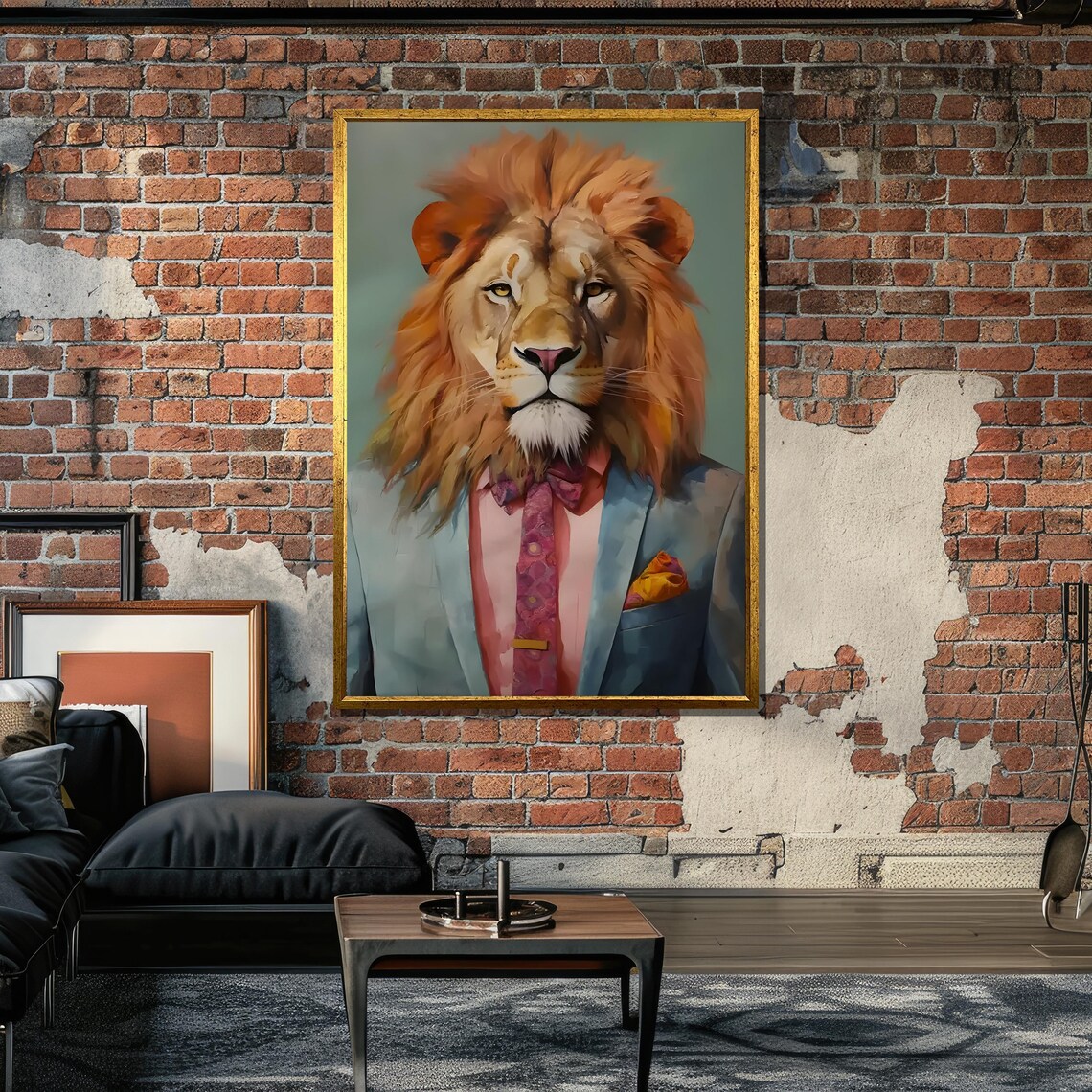 Anthropomorphic Lion, Stylish Suit Surreal Pop Art - Image 3