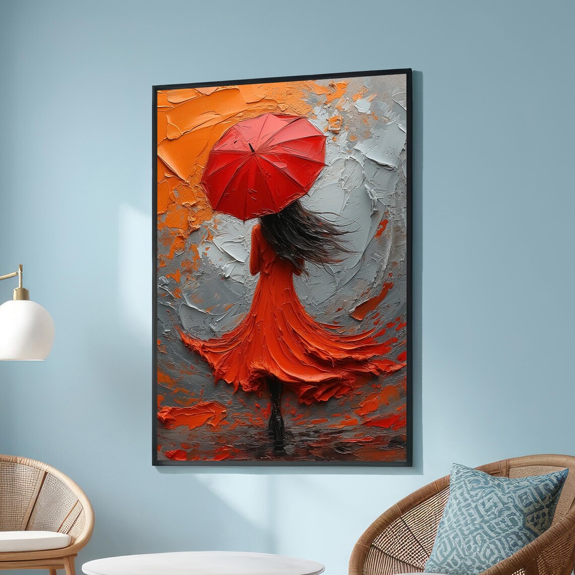 Woman With Red Umbrella, Bold Abstract Painting