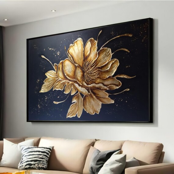 Gold Metallic Flower, Textured Floral Bloom Art Print