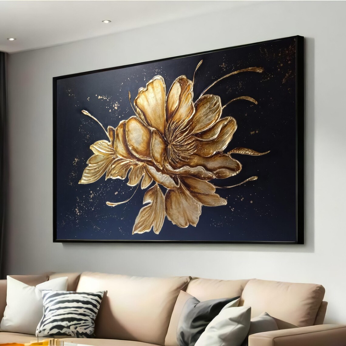 Gold Metallic Flower, Textured Floral Bloom Art Print