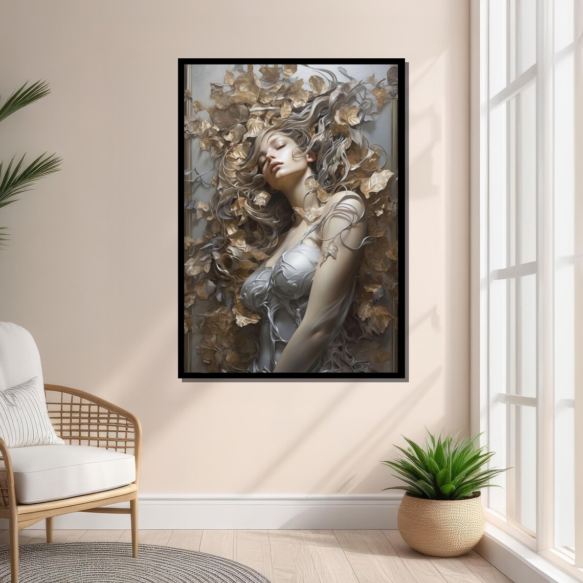 Dreamlike Woman With Flowing Hair, Surreal Fantasy Art Print - Image 3
