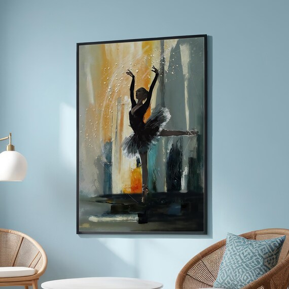 Elegant Ballerina In Black Tutu, Abstract Ballet Art