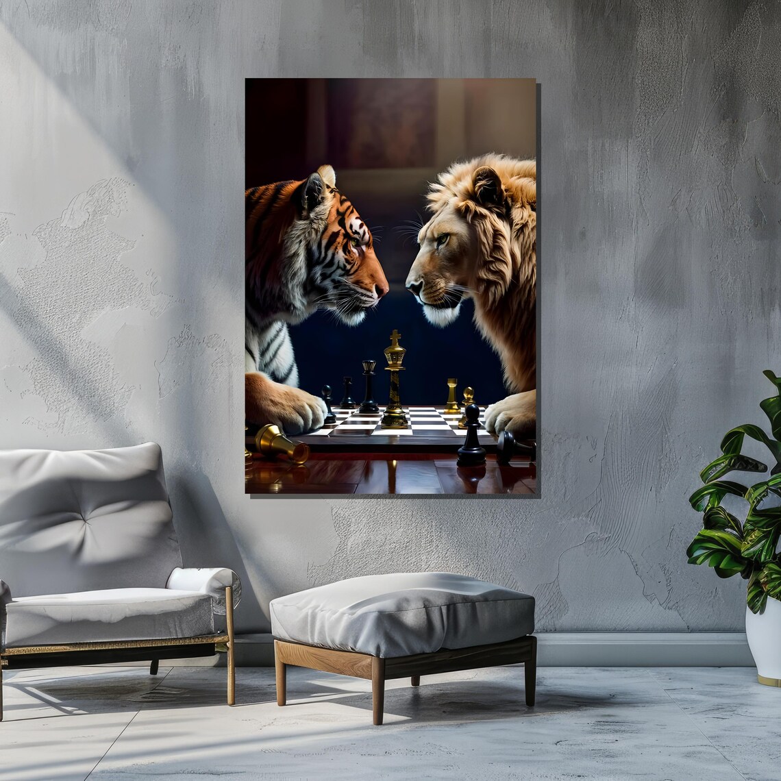 Tiger Vs Lion Chess Art Print, Dramatic Wildlife - Image 6