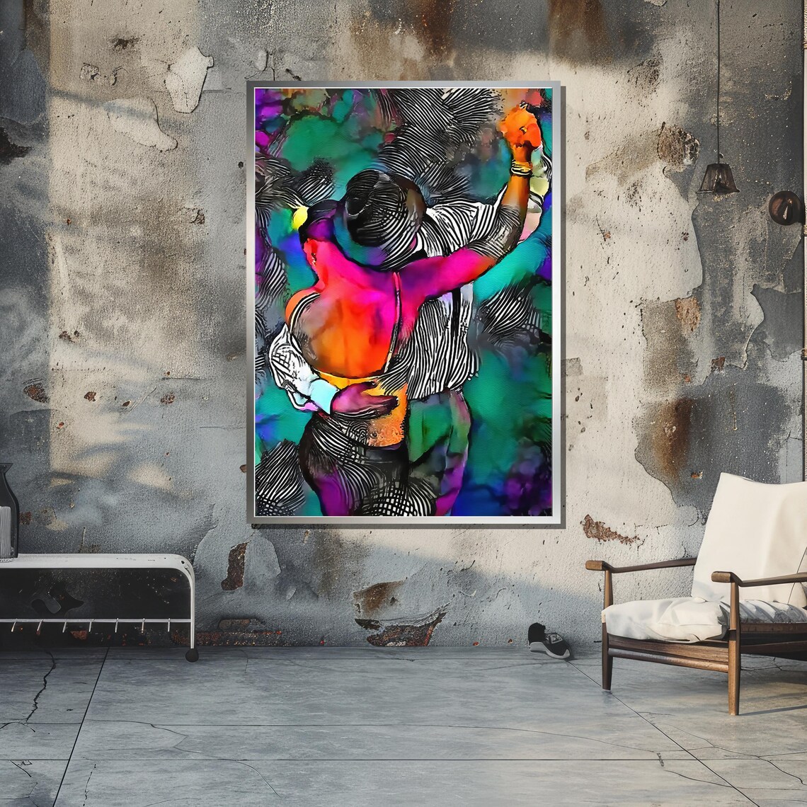 Abstract Couple Dancing Tango Embrace Art Print - Image 4