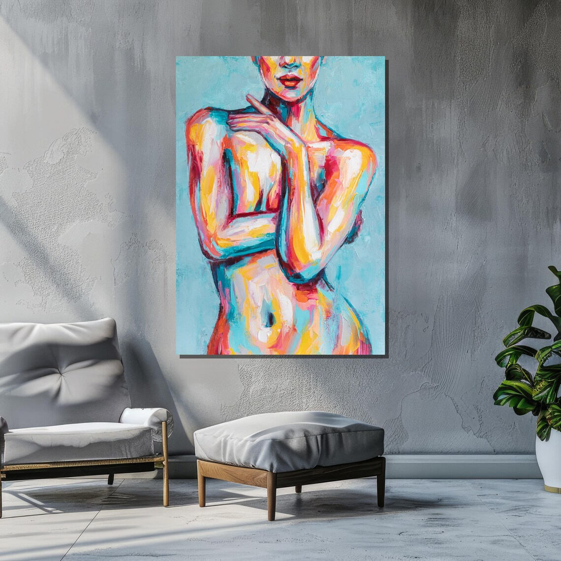 Colorful Abstract Female Body, Expressionist Painting - Image 2