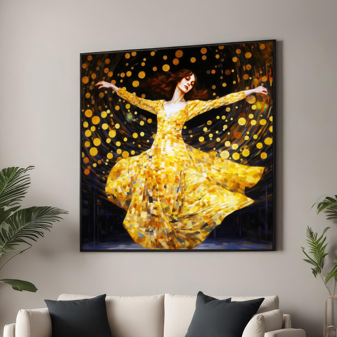 Golden Dancing Stars, Abstract Fluid Art