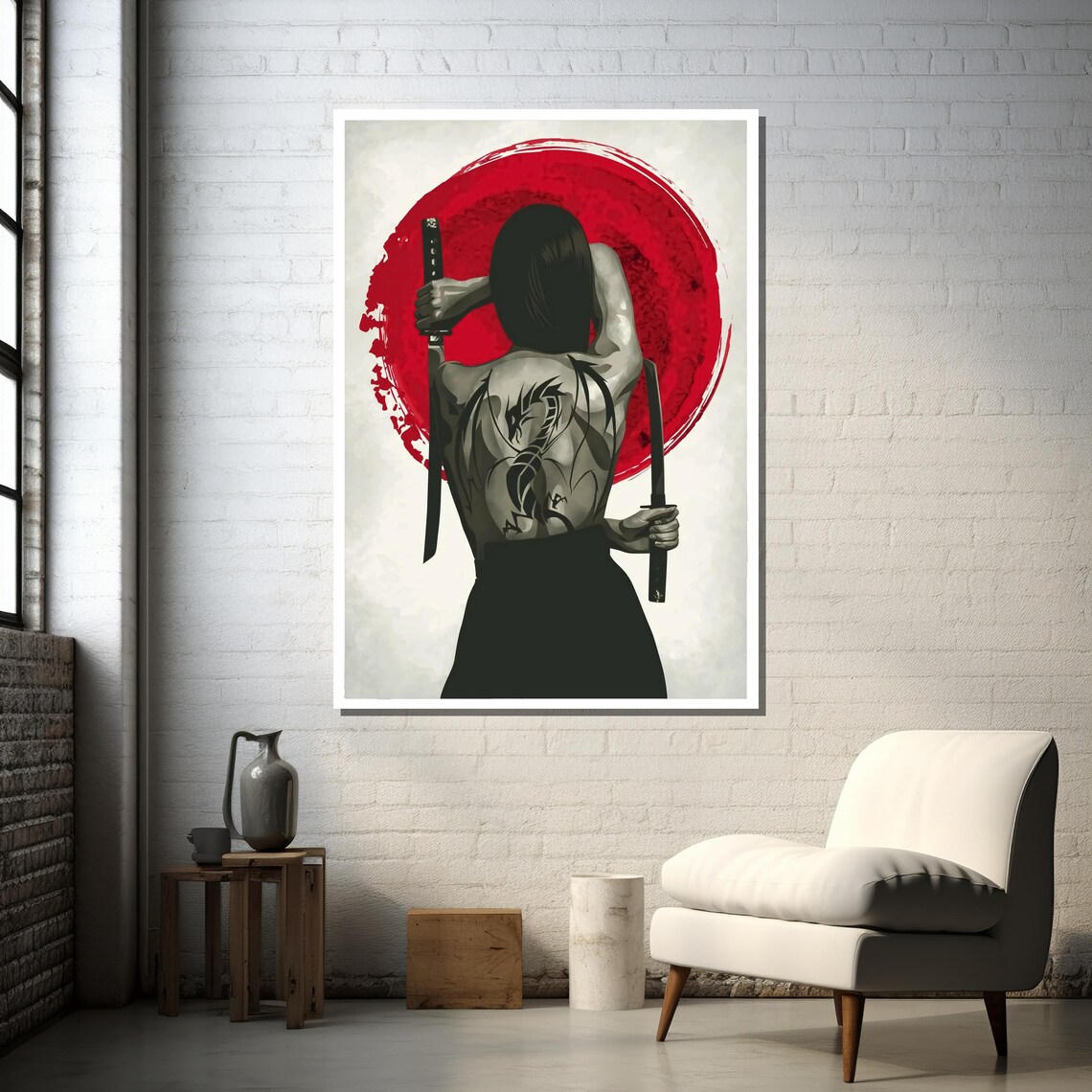 Female Samurai With Dragon Tattoo, Modern Warrior Art - Image 3