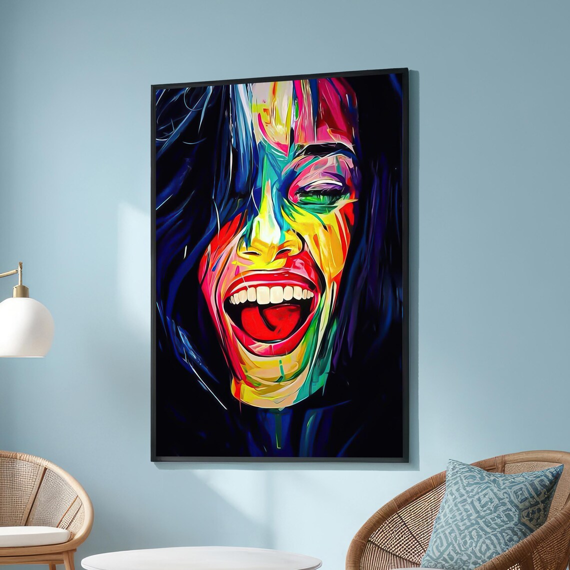 Vibrant Joyful Woman Colorful Neon Abstract Laughing Face Poster