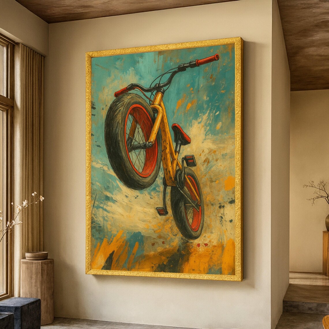 Vintage Bicycle Art Print, Retro Urban Painting